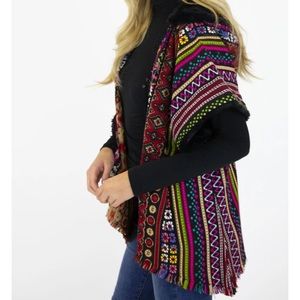 Judith March Aztec Nova Scotia Jacquard Shearling Fur Hooded Jacket Embroidered